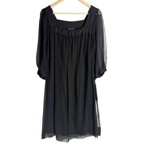 Signature by Robbie Bee Black 100% Silk Chiffon Square Neck Shift Dress Size 14W